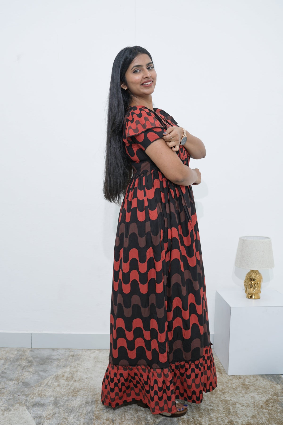 MANGAI Rayon Frock Nighties | Front Open Lengthy Zipper Comforts Feeding | Fancy Double Layered Sleeve's | Post & Pre Pregnancy's and Casual Wear | Side Pocket |Versatile Rayon Frock Night Gown's for Stylish Women's (RPW)