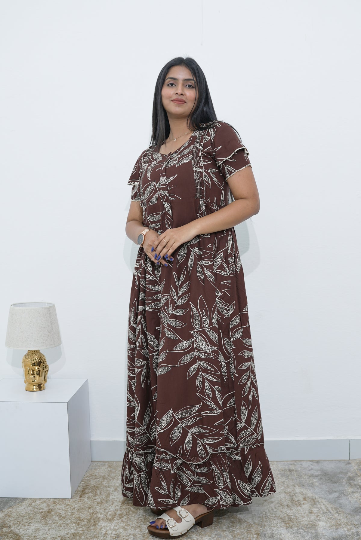 MANGAI Rayon Frock Nighties | Front Open Lengthy Zipper Comforts Feeding | Fancy Double Layered Sleeve's | Post & Pre Pregnancy's and Casual Wear | Side Pocket |Versatile Rayon Frock Night Gown's for Stylish Women's (RPW)