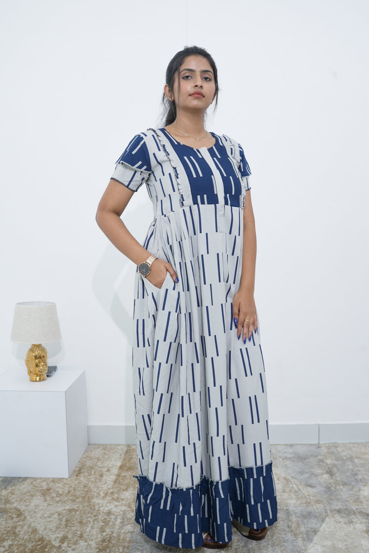 MANGAI Rayon Frock Nighties | Front Open Lengthy Zipper Comforts Feeding | Fancy Double Layered Sleeve's | Post & Pre Pregnancy's and Casual Wear | Side Pocket |Versatile Rayon Frock Night Gown's for Stylish Women's (RPW)