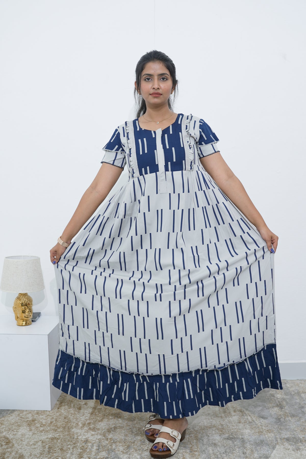 MANGAI Rayon Frock Nighties | Front Open Lengthy Zipper Comforts Feeding | Fancy Double Layered Sleeve's | Post & Pre Pregnancy's and Casual Wear | Side Pocket |Versatile Rayon Frock Night Gown's for Stylish Women's (RPW)