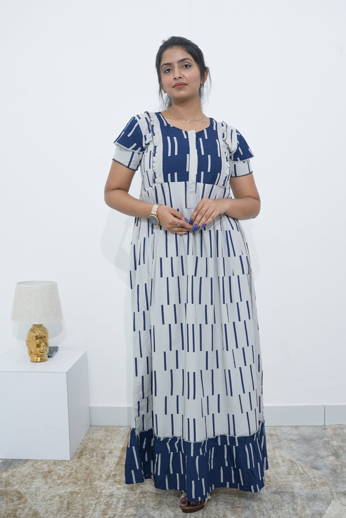 MANGAI Rayon Frock Nighties | Front Open Lengthy Zipper Comforts Feeding | Fancy Double Layered Sleeve's | Post & Pre Pregnancy's and Casual Wear | Side Pocket |Versatile Rayon Frock Night Gown's for Stylish Women's (RPW)