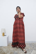 MANGAI Rayon Frock Nighties | Front Open Lengthy Zipper Comforts Feeding | Fancy Double Layered Sleeve's | Post & Pre Pregnancy's and Casual Wear | Side Pocket |Versatile Rayon Frock Night Gown's for Stylish Women's (RPW)