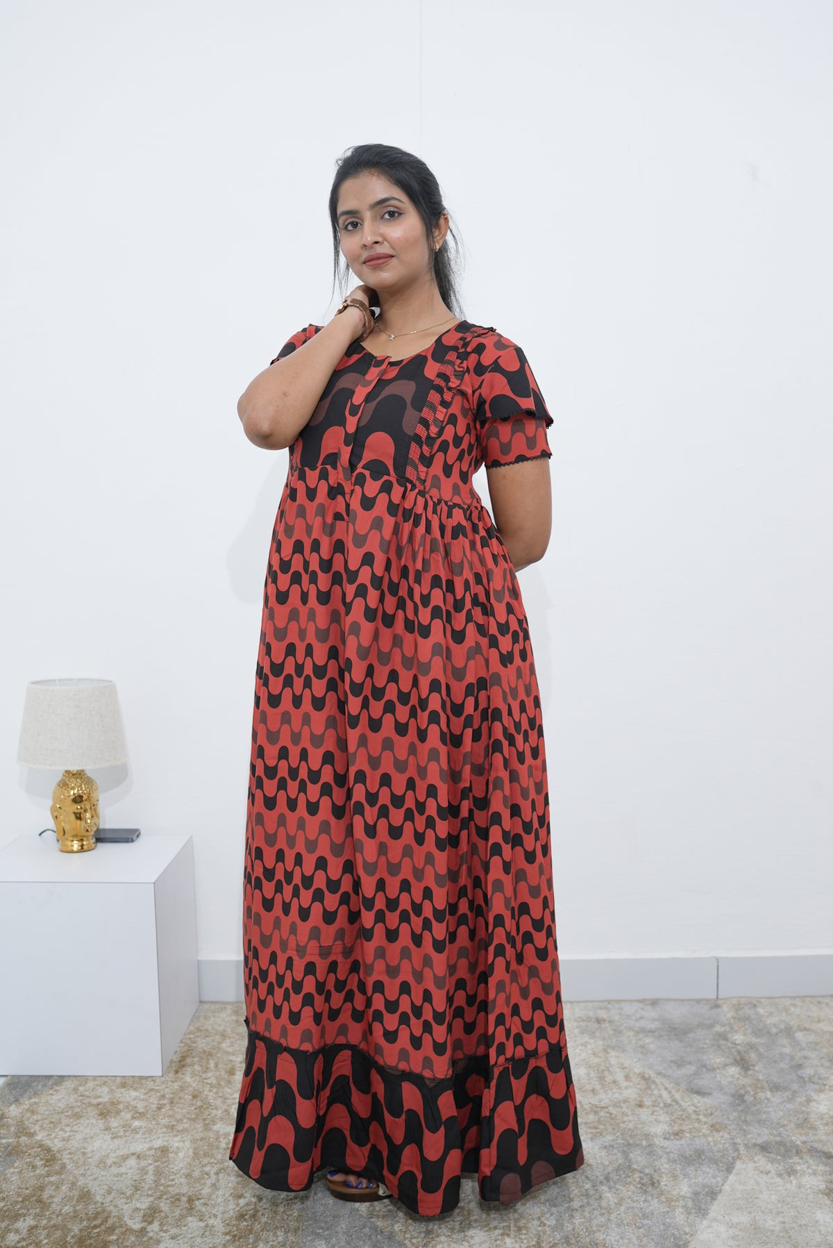 MANGAI Rayon Frock Nighties | Front Open Lengthy Zipper Comforts Feeding | Fancy Double Layered Sleeve's | Post & Pre Pregnancy's and Casual Wear | Side Pocket |Versatile Rayon Frock Night Gown's for Stylish Women's (RPW)