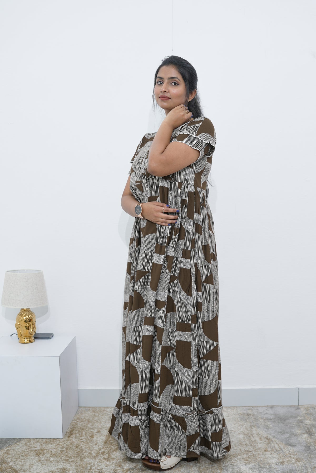 MANGAI Rayon Frock Nighties | Front Open Lengthy Zipper Comforts Feeding | Fancy Double Layered Sleeve's | Post & Pre Pregnancy's and Casual Wear | Side Pocket |Versatile Rayon Frock Night Gown's for Stylish Women's (RPW) (