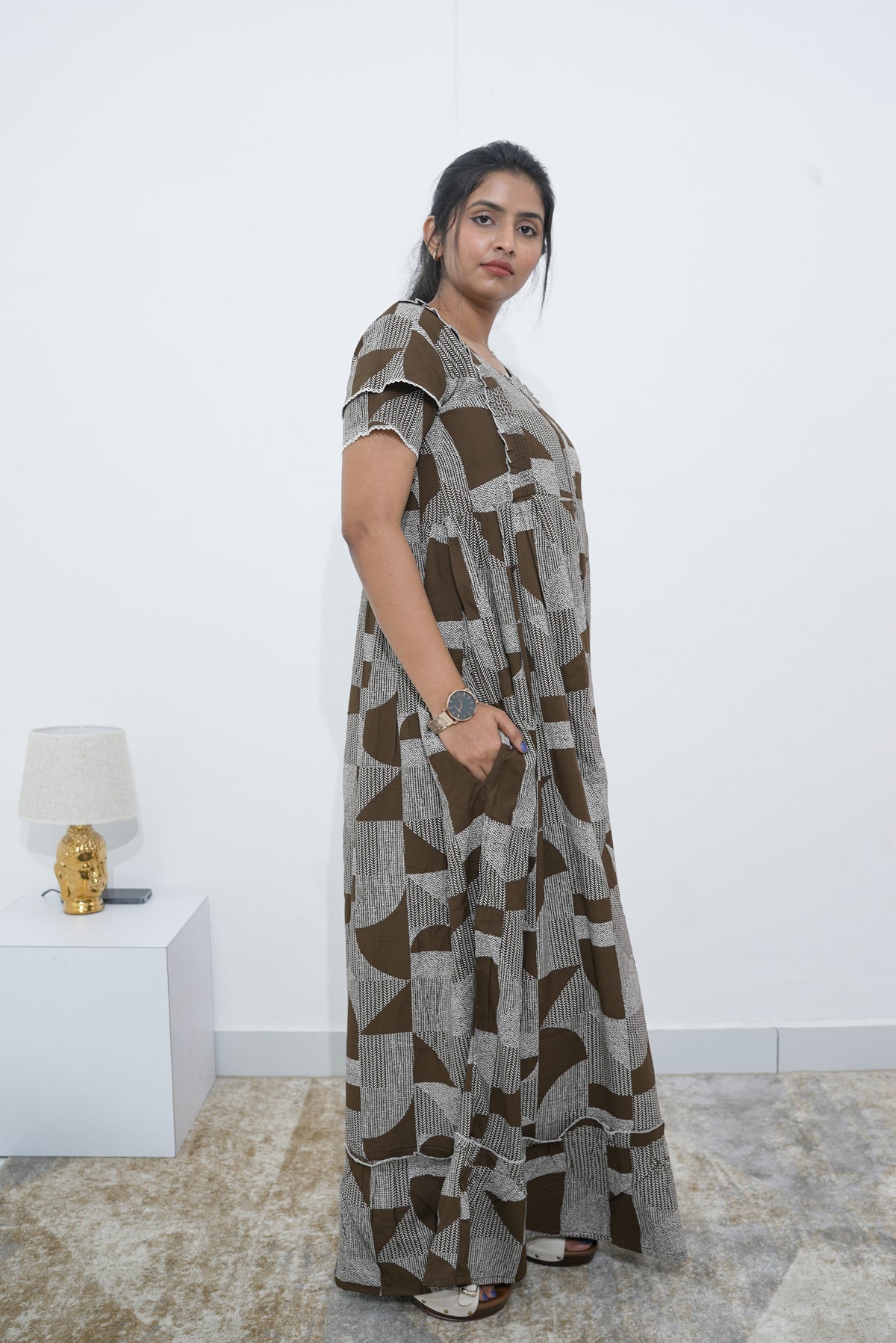 MANGAI Rayon Frock Nighties | Front Open Lengthy Zipper Comforts Feeding | Fancy Double Layered Sleeve's | Post & Pre Pregnancy's and Casual Wear | Side Pocket |Versatile Rayon Frock Night Gown's for Stylish Women's (RPW) (