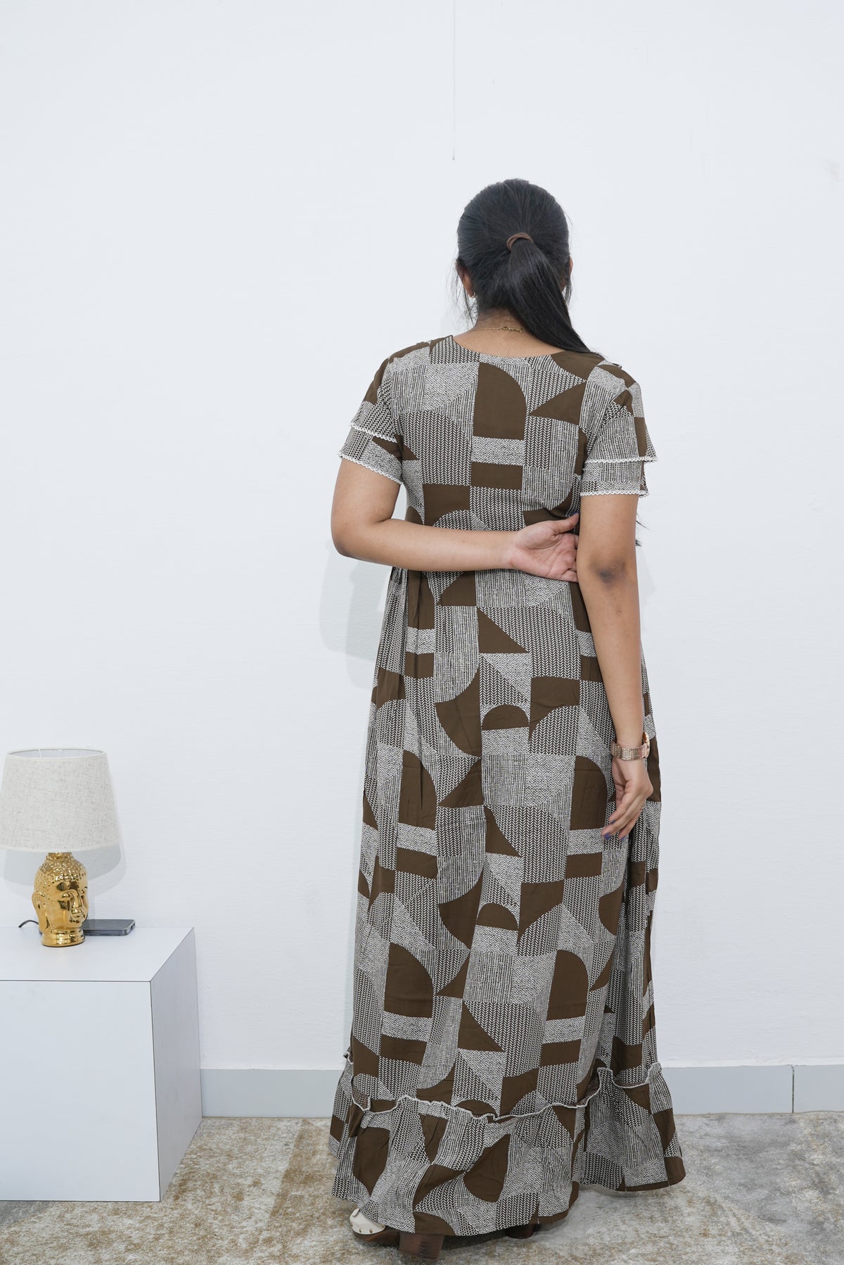 MANGAI Rayon Frock Nighties | Front Open Lengthy Zipper Comforts Feeding | Fancy Double Layered Sleeve's | Post & Pre Pregnancy's and Casual Wear | Side Pocket |Versatile Rayon Frock Night Gown's for Stylish Women's (RPW) (