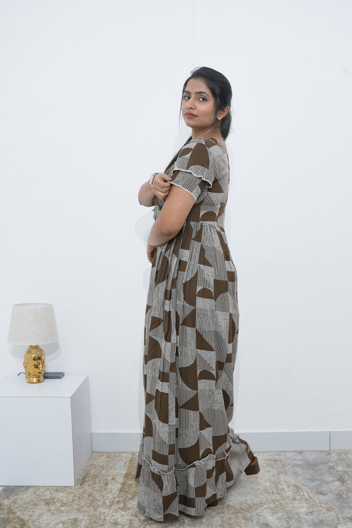 MANGAI Rayon Frock Nighties | Front Open Lengthy Zipper Comforts Feeding | Fancy Double Layered Sleeve's | Post & Pre Pregnancy's and Casual Wear | Side Pocket |Versatile Rayon Frock Night Gown's for Stylish Women's (RPW) (