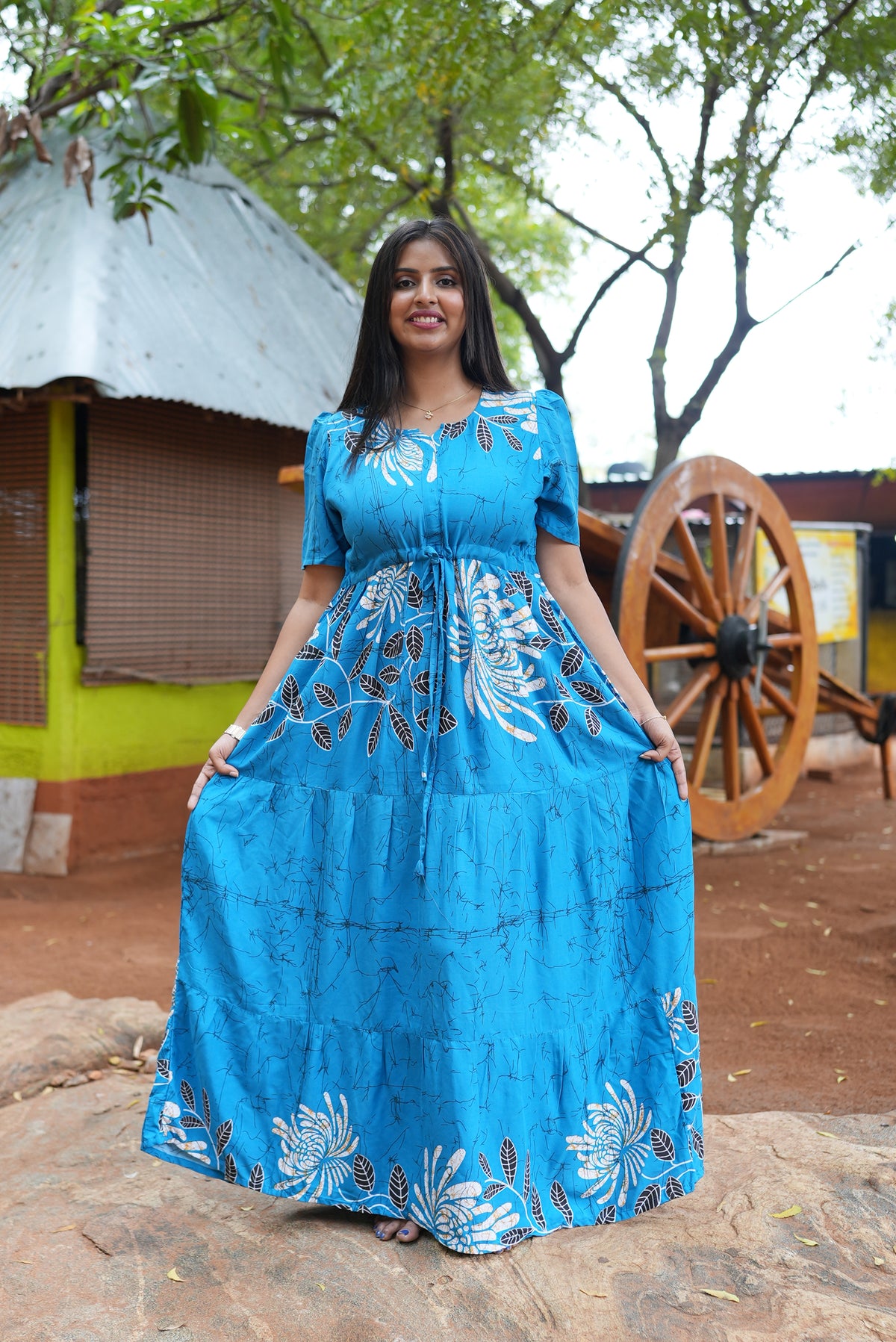 Stylish Arrivals Rayon Gathering Frock Model Night Gown's | Front Adjustable Gathering Style Rope | Puff Sleeve | Trending Collection's for Stylish Women's (FKG)