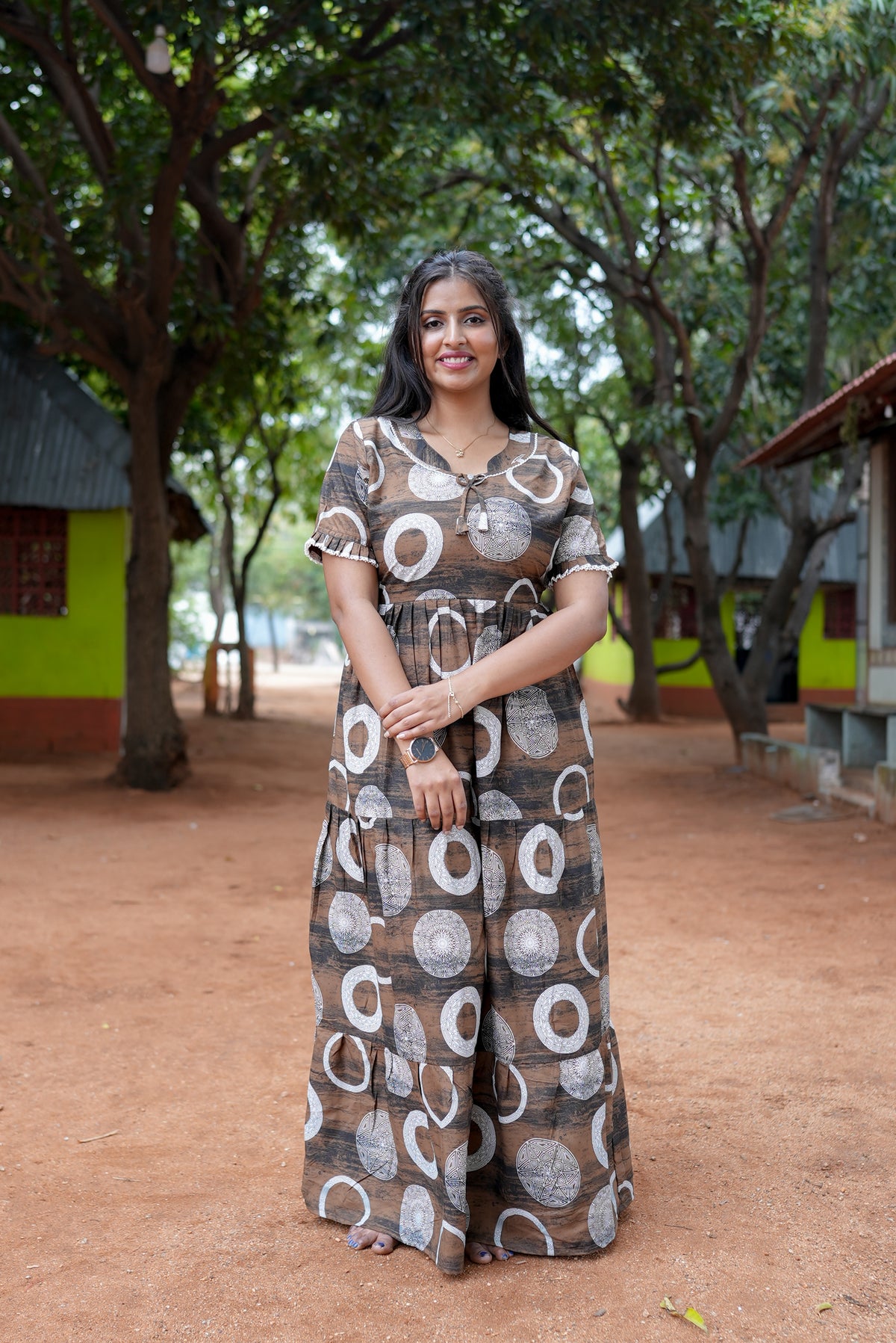 Mangai 3 Layer Flared Frock Model Nighties Soft and Smooth Premium Quality Rayon Material , Fancy Frilled Sleeve, Side Pocket , Back tie Rope , Stylish Collection's for Trendy Women's (MRK)