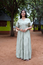 Mangai 3 Layer Flared Frock Model Nighties Soft and Smooth Premium Quality Rayon Material , Fancy Frilled Sleeve, Side Pocket , Back tie Rope , Stylish Collection's for Trendy Women's (MRK)