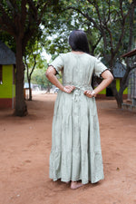 Mangai 3 Layer Flared Frock Model Nighties Soft and Smooth Premium Quality Rayon Material , Fancy Frilled Sleeve, Side Pocket , Back tie Rope , Stylish Collection's for Trendy Women's (MRK)