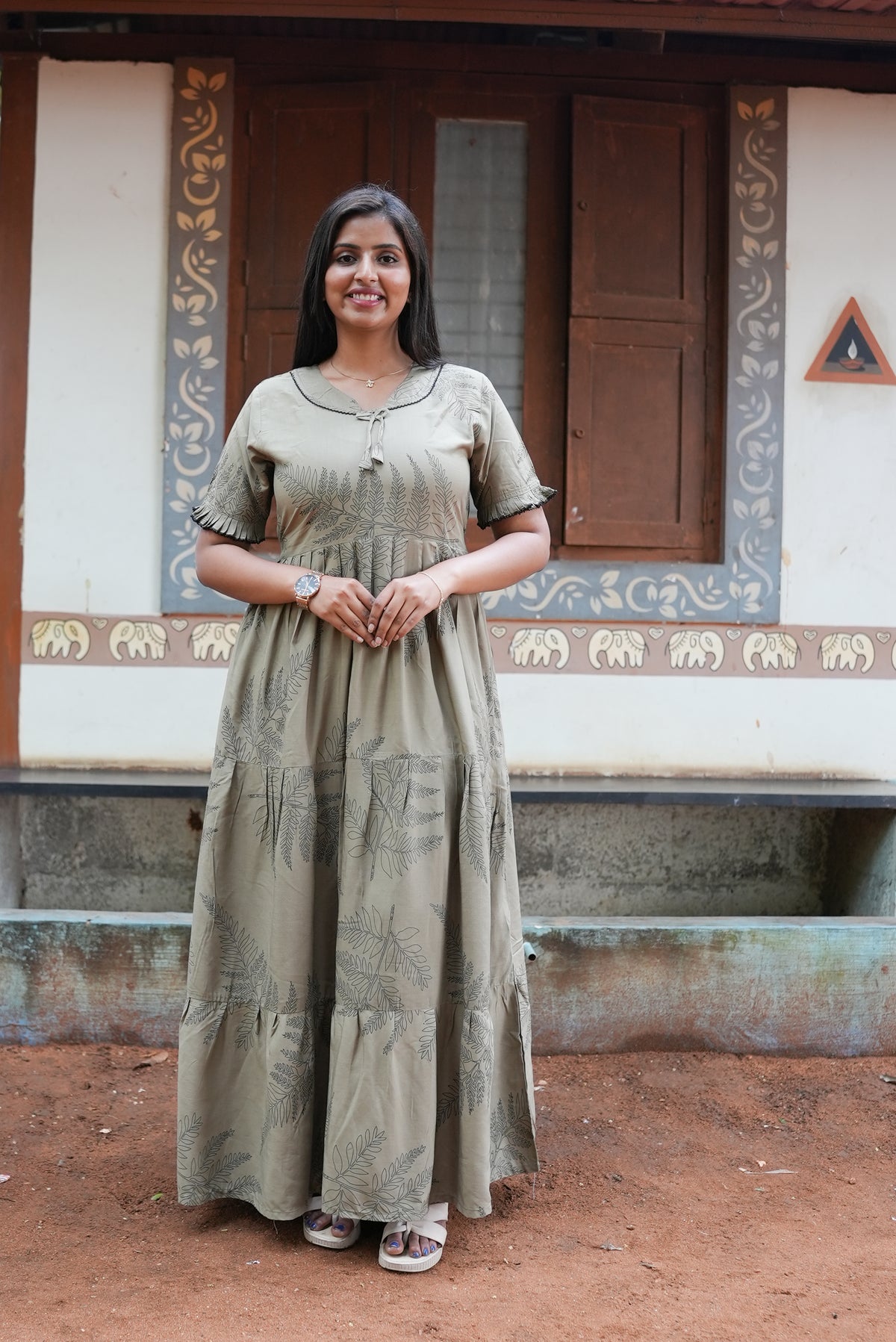 Mangai 3 Layer Flared Frock Model Nighties Soft and Smooth Premium Quality Rayon Material , Fancy Frilled Sleeve, Side Pocket , Back tie Rope , Stylish Collection's for Trendy Women's (MRK)