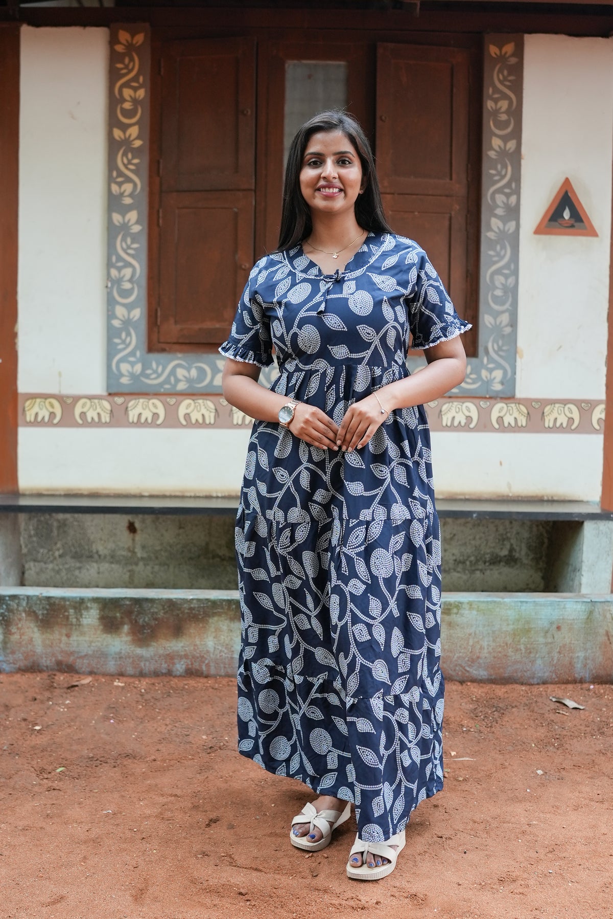 Mangai 3 Layer Flared Frock Model Nighties Soft and Smooth Premium Quality Rayon Material , Fancy Frilled Sleeve, Side Pocket , Back tie Rope , Stylish Collection's for Trendy Women's (MRK)