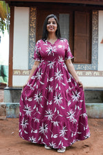 Mangai 3 Layer Flared Frock Model Nighties Soft and Smooth Premium Quality Rayon Material , Fancy Frilled Sleeve, Side Pocket , Back tie Rope , Stylish Collection's for Trendy Women's (MRK)