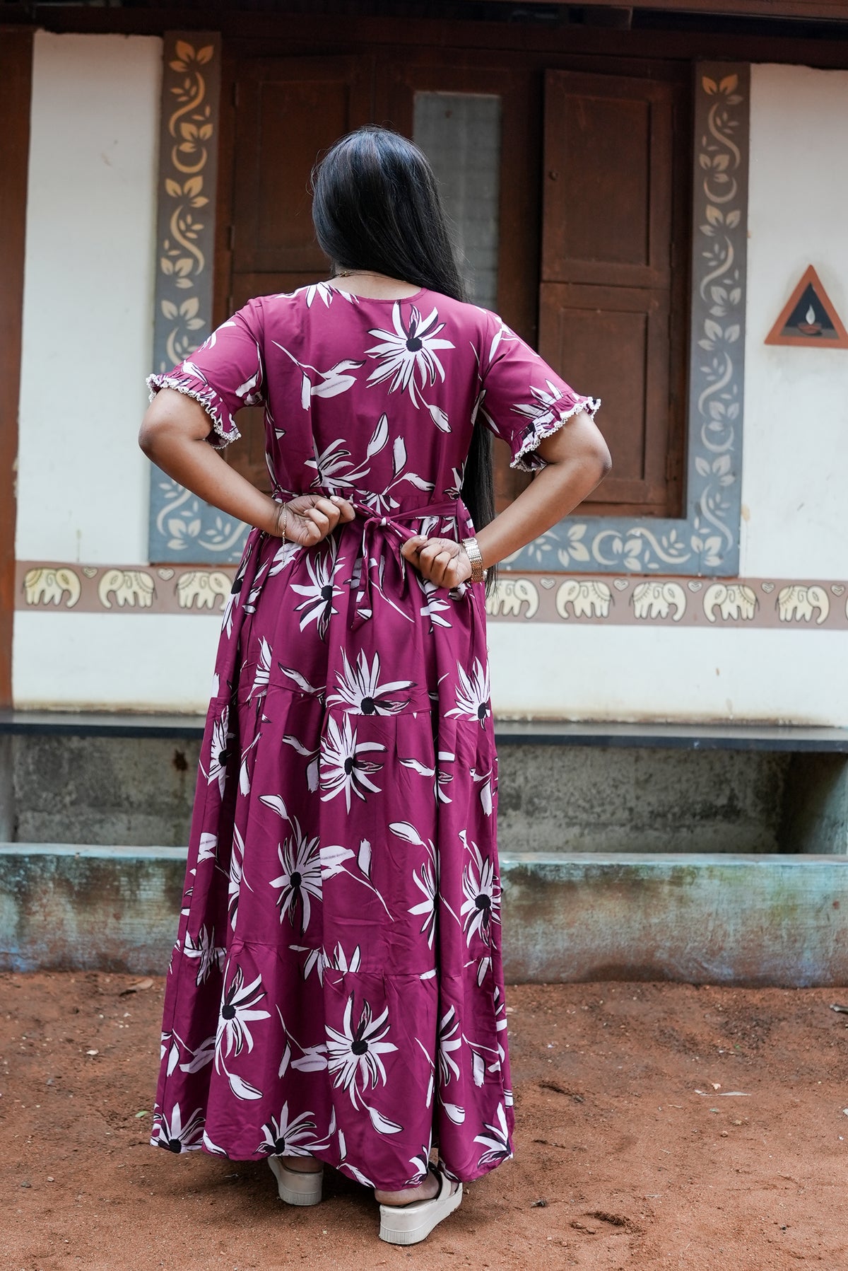 Mangai 3 Layer Flared Frock Model Nighties Soft and Smooth Premium Quality Rayon Material , Fancy Frilled Sleeve, Side Pocket , Back tie Rope , Stylish Collection's for Trendy Women's (MRK)