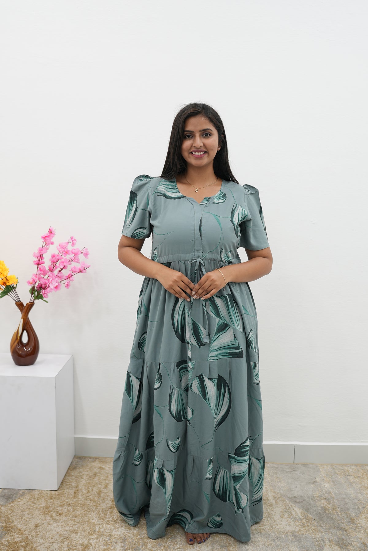 Stylish Arrivals Rayon Gathering Frock Model Night Gown's | Front Adjustable Gathering Style Rope | Puff Sleeve | Trending Collection's for Stylish Women's (FKG)