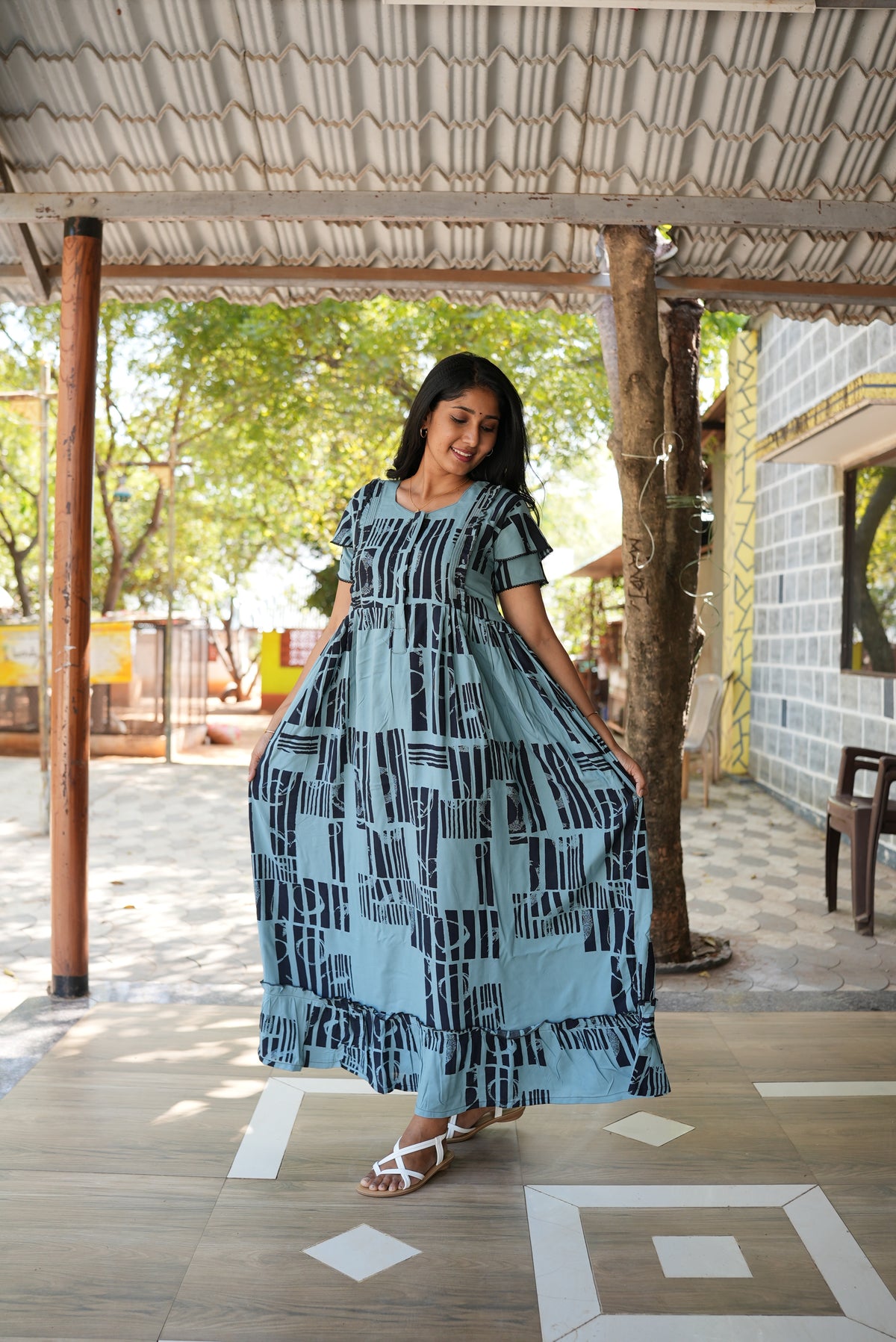 MANGAI Rayon Frock Nighties | Front Open Lengthy Zipper Comforts Feeding | Fancy Double Layered Sleeve's | Post & Pre Pregnancy's and Casual Wear | Side Pocket |Versatile Rayon Frock Night Gown's for Stylish Women's (RFF)