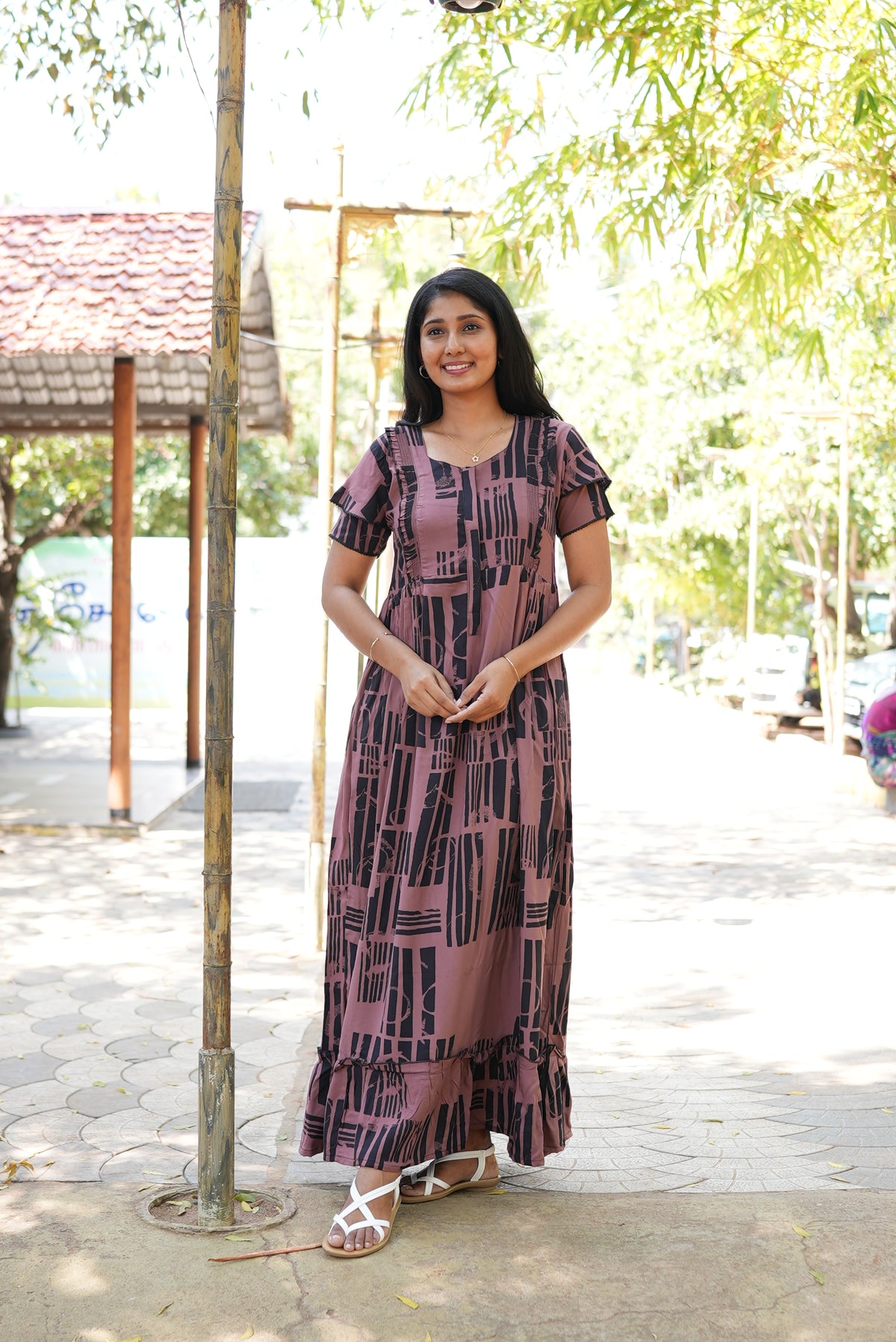 MANGAI Rayon Frock Nighties | Front Open Lengthy Zipper Comforts Feeding | Fancy Double Layered Sleeve's | Post & Pre Pregnancy's and Casual Wear | Side Pocket |Versatile Rayon Frock Night Gown's for Stylish Women's (RFF)