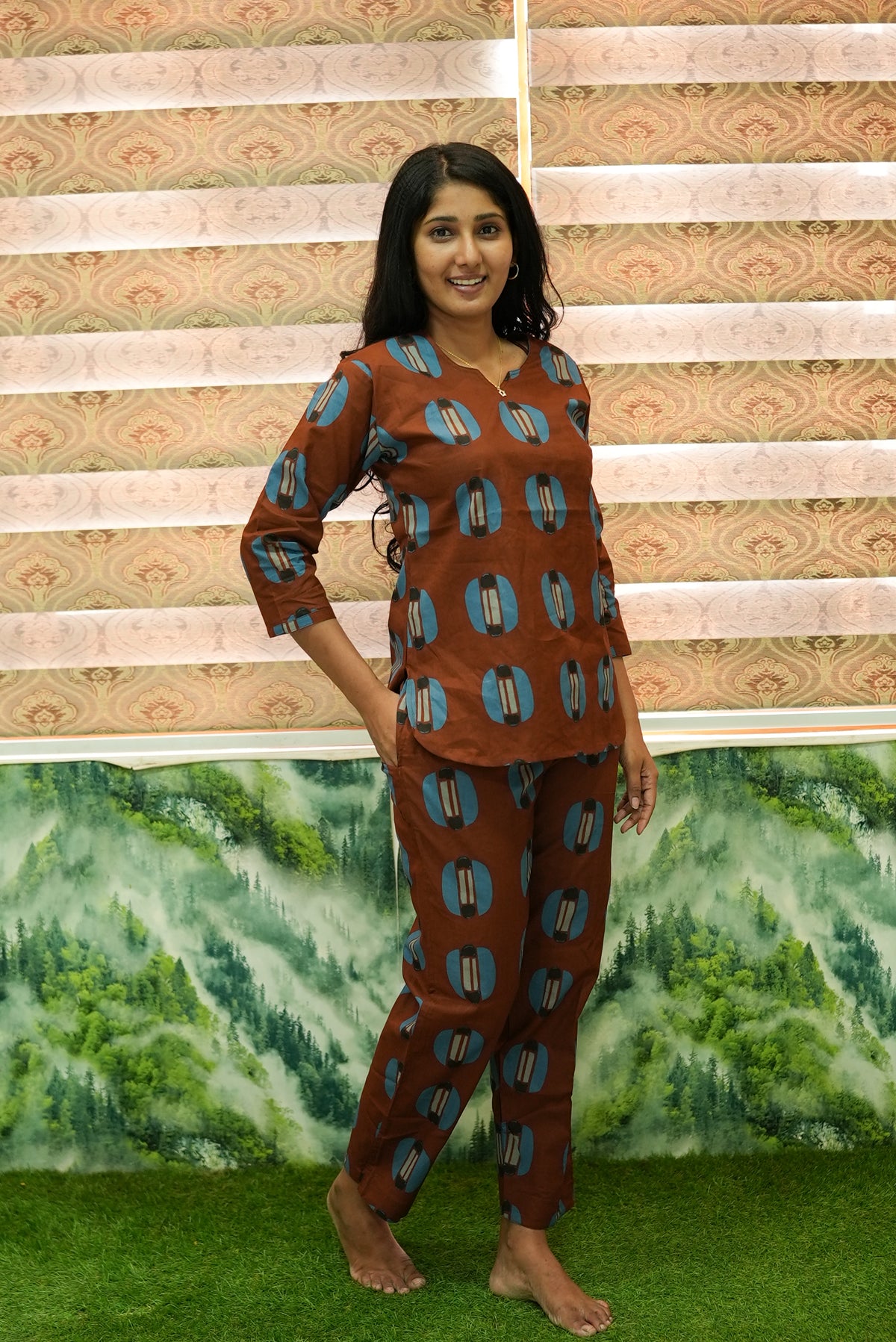 MANGAI Premium Cotton Printed Night Suits | Stylish Print's All Over | Top & Bottom Set | 3/4 Sleeve | Trendy Night Suits for Stylish Women's (TPS-3/4)