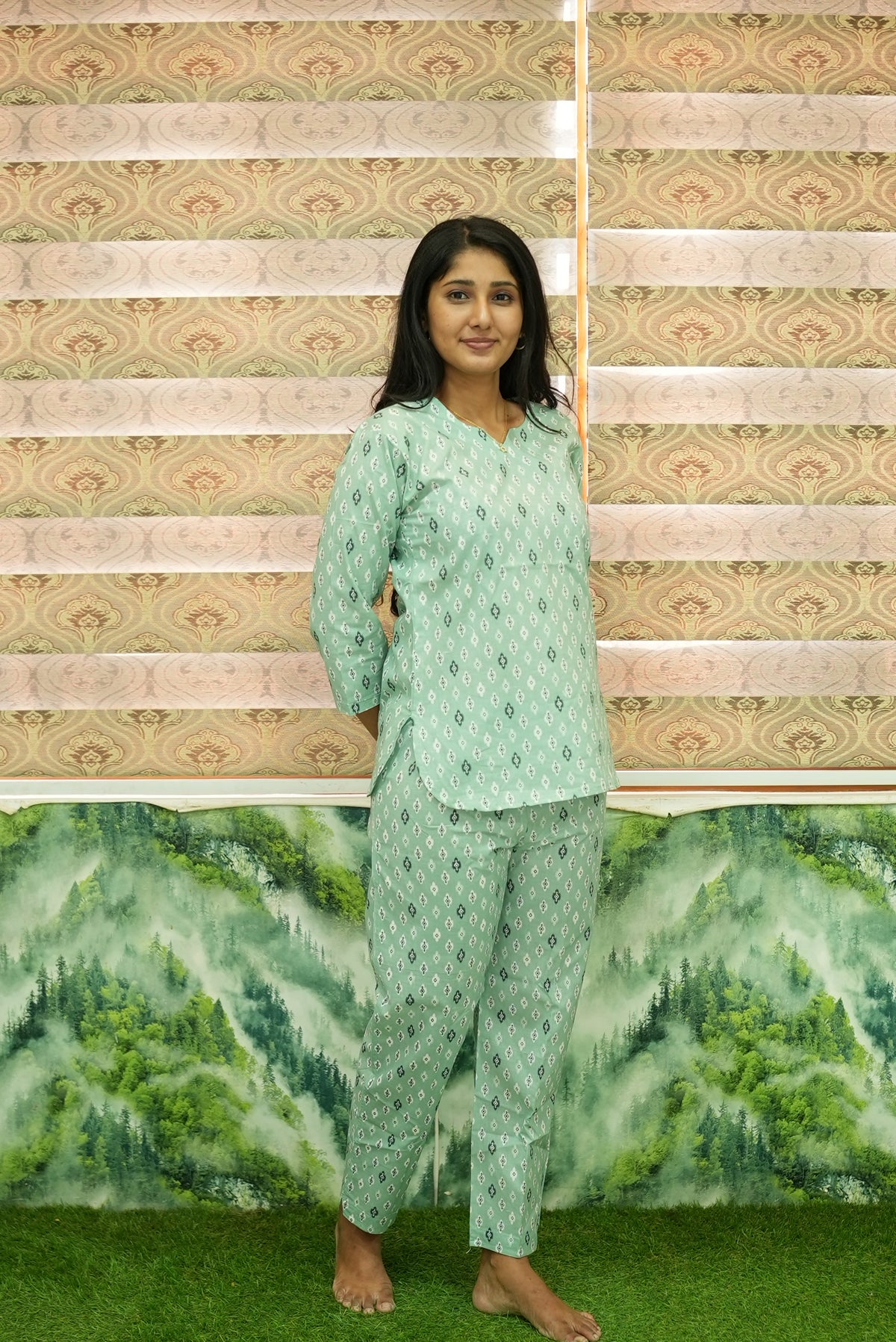 MANGAI Premium Cotton Printed Night Suits | Stylish Print's All Over | Top & Bottom Set | 3/4 Sleeve | Trendy Night Suits for Stylish Women's (TPS-3/4)
