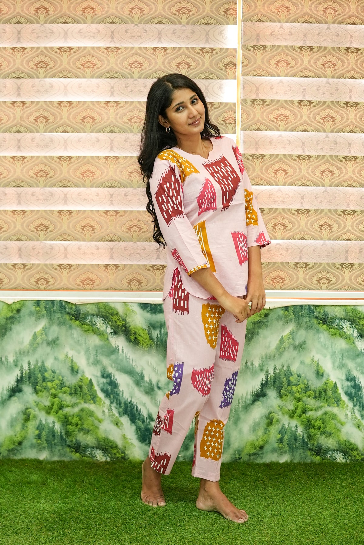 MANGAI Premium Cotton Printed Night Suits | Stylish Print's All Over | Top & Bottom Set | 3/4 Sleeve | Trendy Night Suits for Stylish Women's (TPS-3/4)