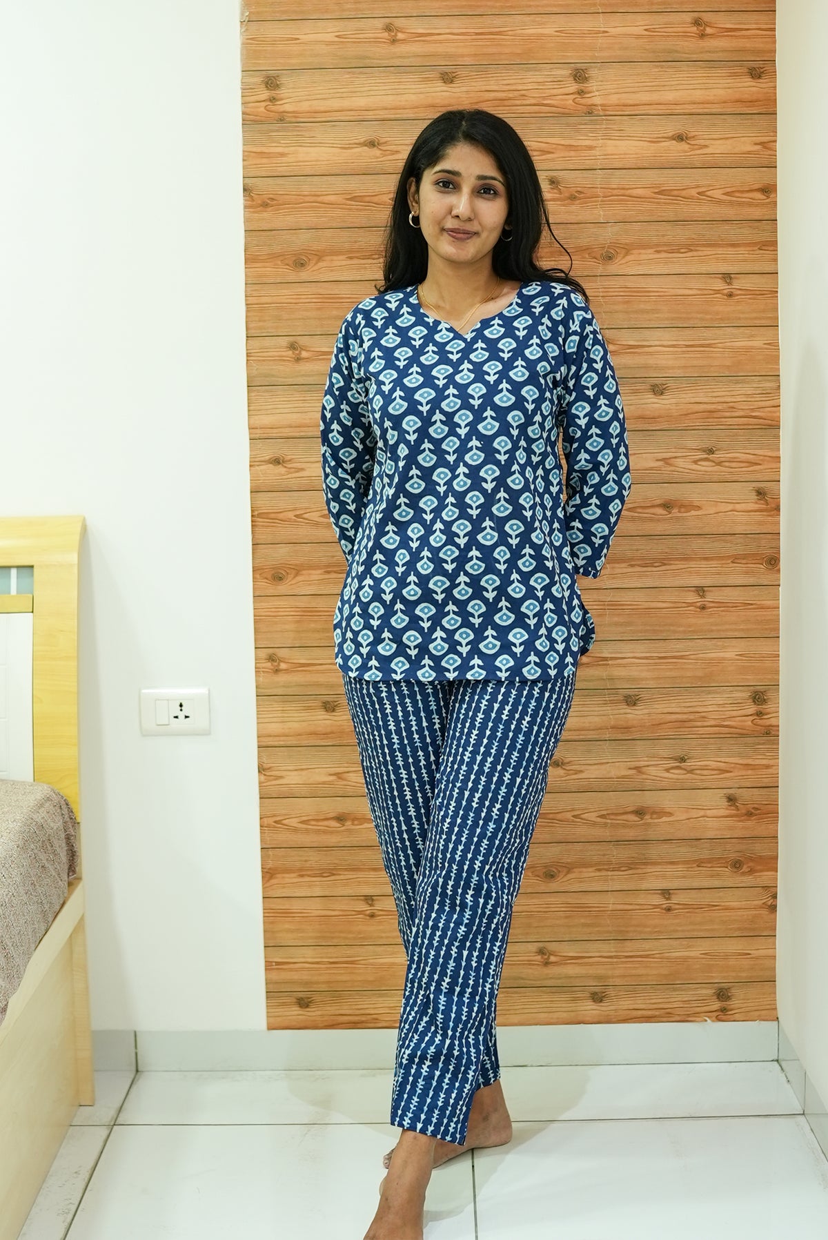 MANGAI Premium Cotton Printed Night Suits | Stylish Print's All Over | Top & Bottom Set | 3/4 Sleeve | Trendy Night Suits for Stylish Women's (TPS-3/4)