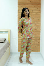 MANGAI Premium Cotton Printed Night Suits | Stylish Print's All Over | Top & Bottom Set | 3/4 Sleeve | Trendy Night Suits for Stylish Women's (TPS-3/4)