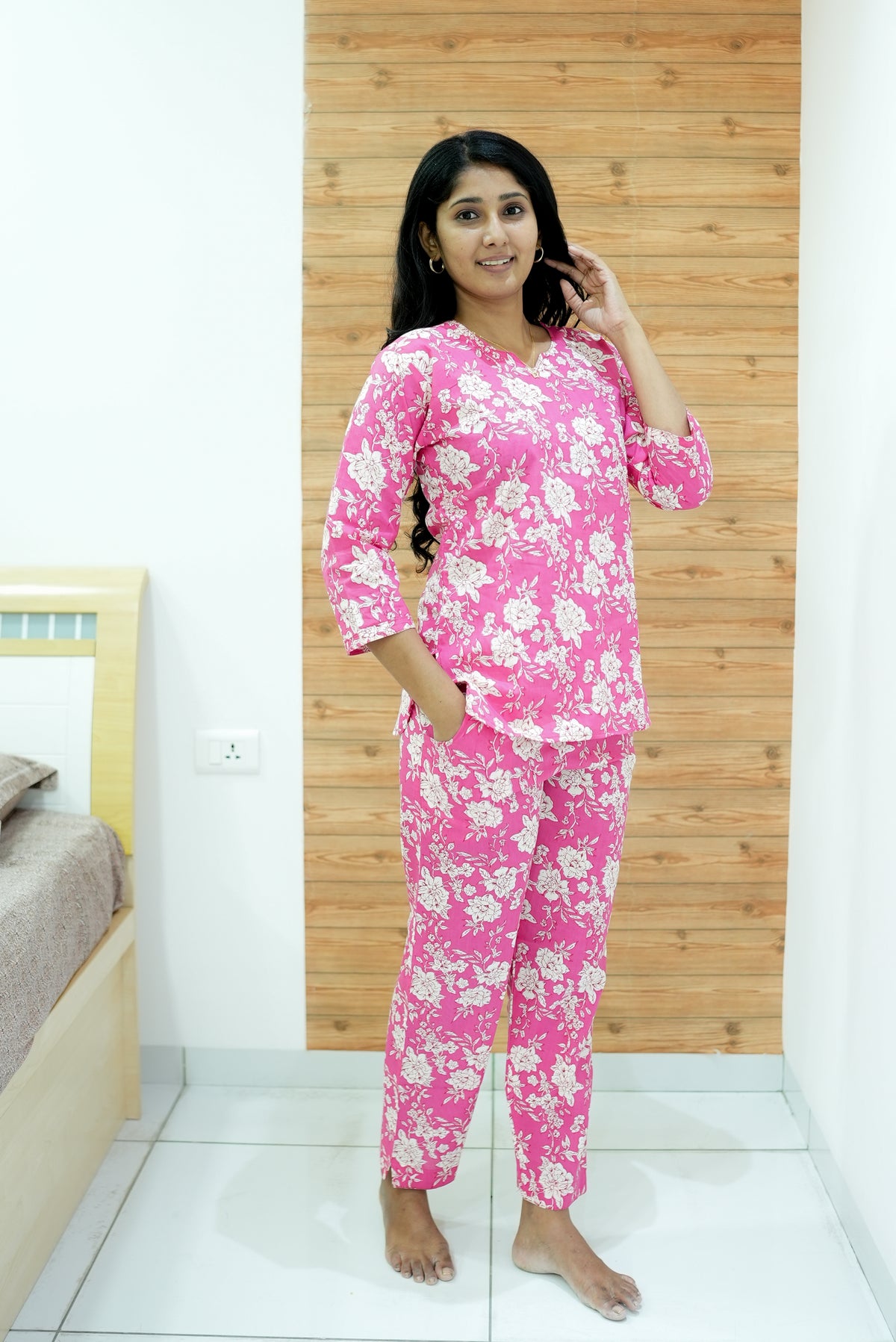 MANGAI Premium Cotton Printed Night Suits | Stylish Print's All Over | Top & Bottom Set | 3/4 Sleeve | Trendy Night Suits for Stylish Women's (TPS-3/4)