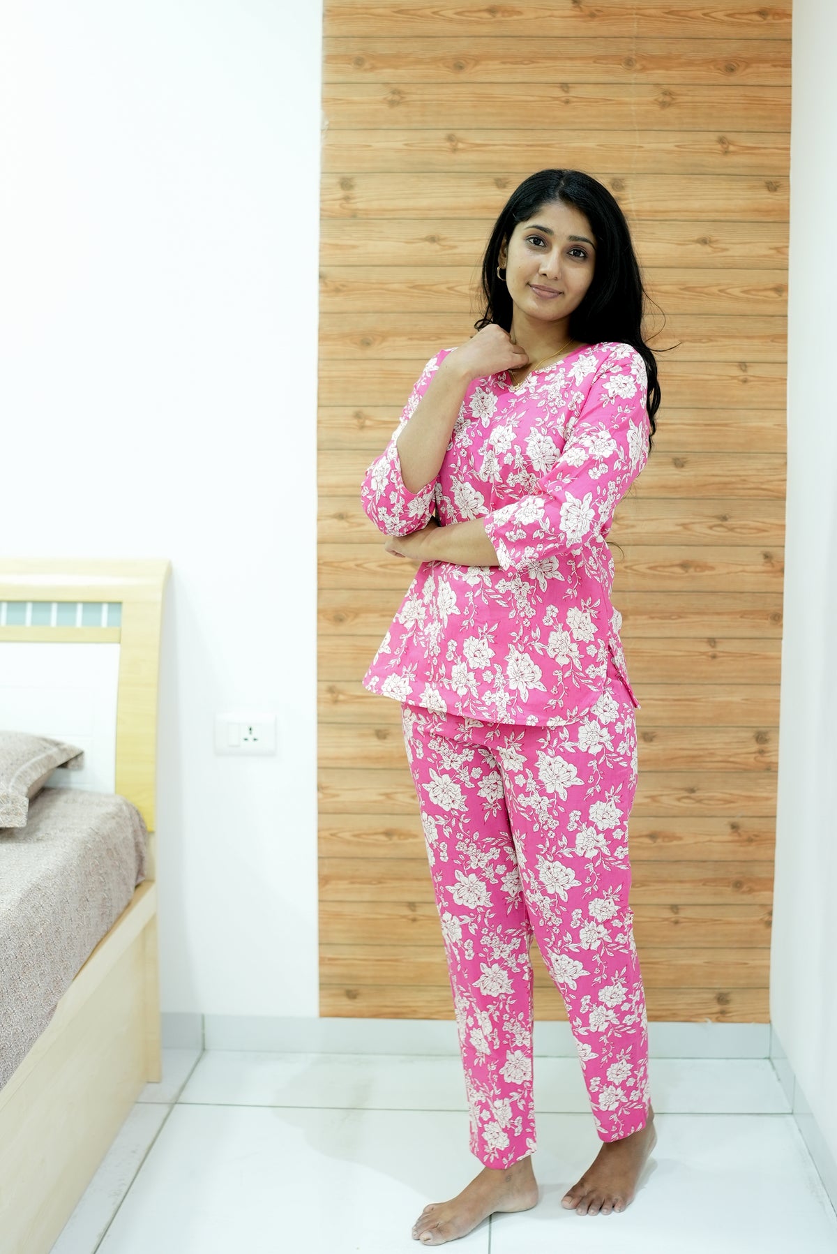 MANGAI Premium Cotton Printed Night Suits | Stylish Print's All Over | Top & Bottom Set | 3/4 Sleeve | Trendy Night Suits for Stylish Women's (TPS-3/4)