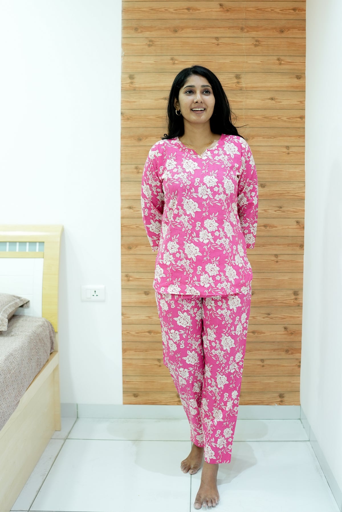 MANGAI Premium Cotton Printed Night Suits | Stylish Print's All Over | Top & Bottom Set | 3/4 Sleeve | Trendy Night Suits for Stylish Women's (TPS-3/4)