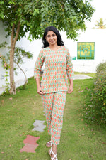 MANGAI Premium Cotton Printed Night Suits | Stylish Print's All Over | Top & Bottom Set | 3/4 Sleeve | Trendy Night Suits for Stylish Women's (TPS-3/4)