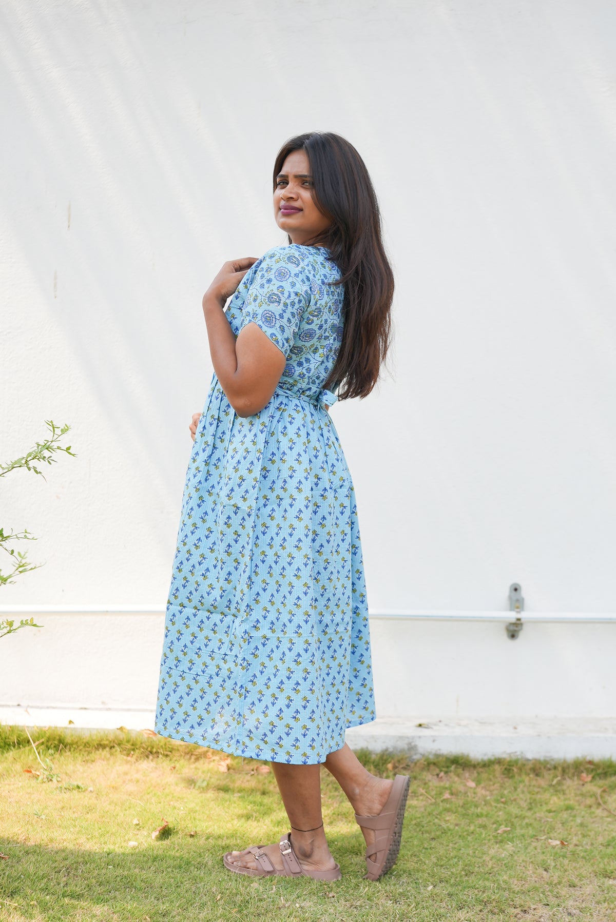 New Katha Printed Stylish Feeding Maxi with Soft Cotton Fabric, V-Cut Neck & Back Tie-Up Rope MAXI Feeding Frock (KFM)