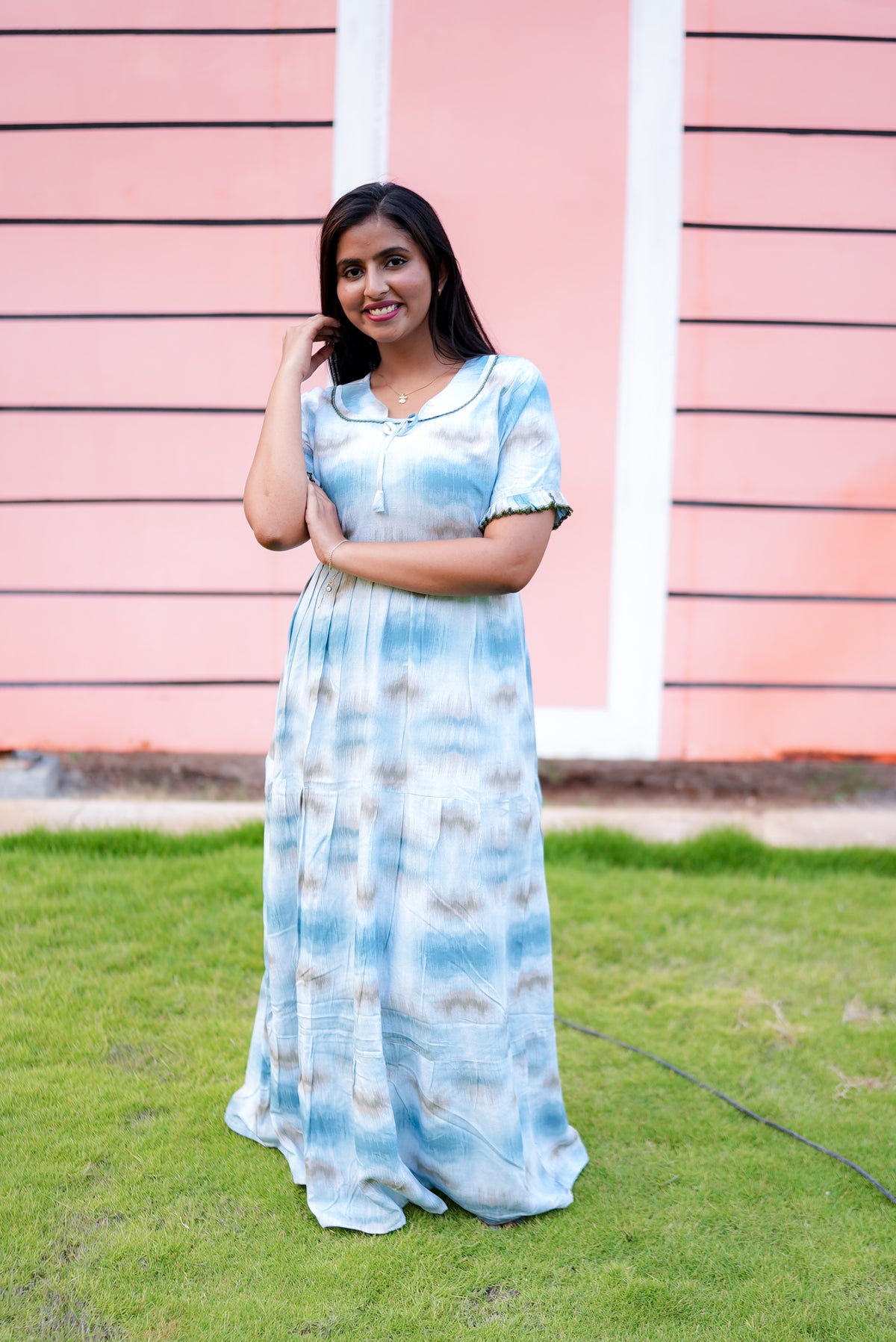 Mangai 3 Layer Flared Frock Model Nighties Soft and Smooth Premium Quality Rayon Material , Fancy Frilled Sleeve, Side Pocket , Back tie Rope , Stylish Collection's for Trendy Women's (MRK)
