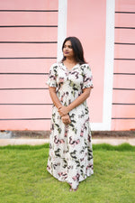 Mangai 3 Layer Flared Frock Model Nighties Soft and Smooth Premium Quality Rayon Material , Fancy Frilled Sleeve, Side Pocket , Back tie Rope , Stylish Collection's for Trendy Women's (MRK)