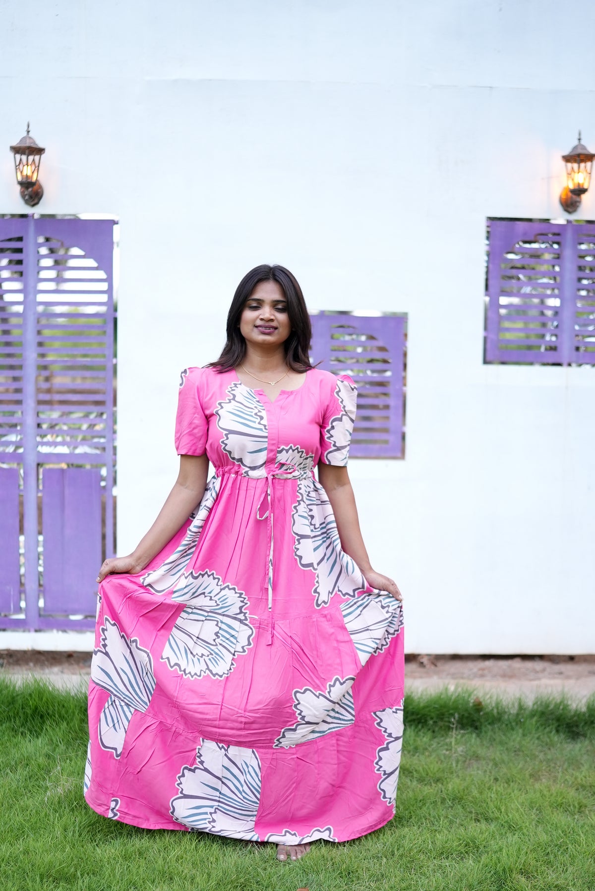 Stylish Arrivals Rayon Gathering Frock Model Night Gown's | Front Adjustable Gathering Style Rope | Puff Sleeve | Trending Collection's for Stylish Women's (FKG)