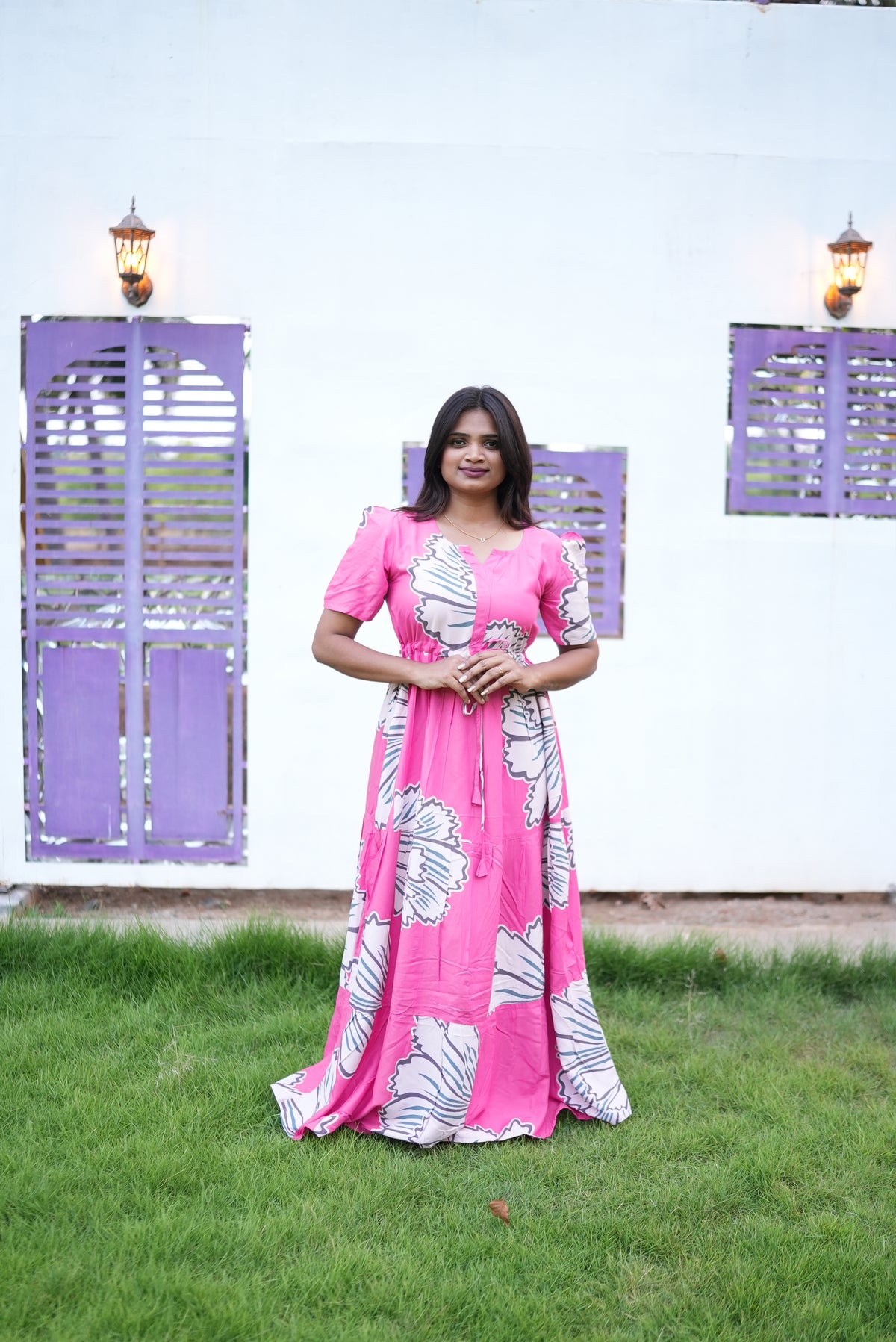 Stylish Arrivals Rayon Gathering Frock Model Night Gown's | Front Adjustable Gathering Style Rope | Puff Sleeve | Trending Collection's for Stylish Women's (FKG)