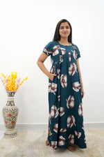 MANGAI Rayon Frock Nighties | Front Open Lengthy Zipper Comforts Feeding | Fancy Double Layered Sleeve's | Post & Pre Pregnancy's and Casual Wear | Side Pocket |Versatile Rayon Frock Night Gown's for Stylish Women's (RFF)