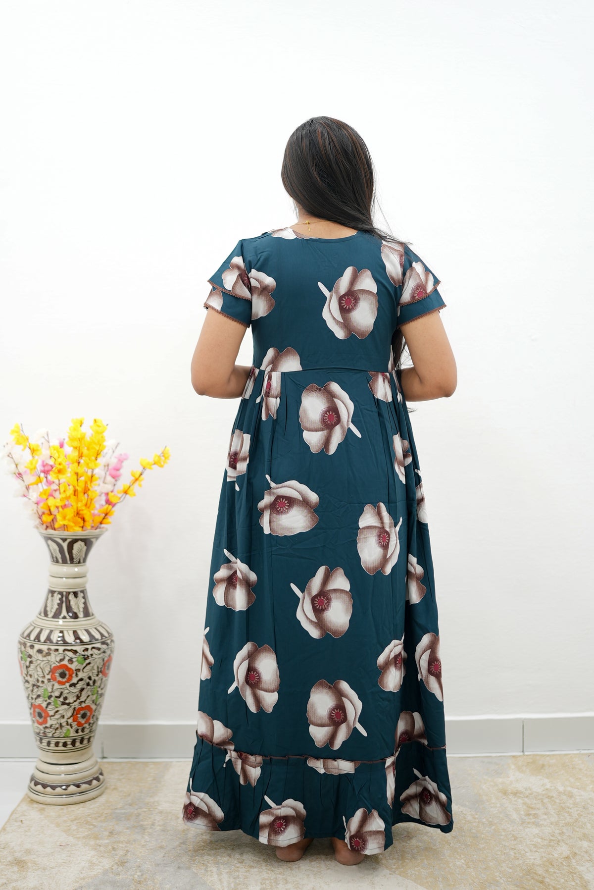 MANGAI Rayon Frock Nighties | Front Open Lengthy Zipper Comforts Feeding | Fancy Double Layered Sleeve's | Post & Pre Pregnancy's and Casual Wear | Side Pocket |Versatile Rayon Frock Night Gown's for Stylish Women's (RFF)