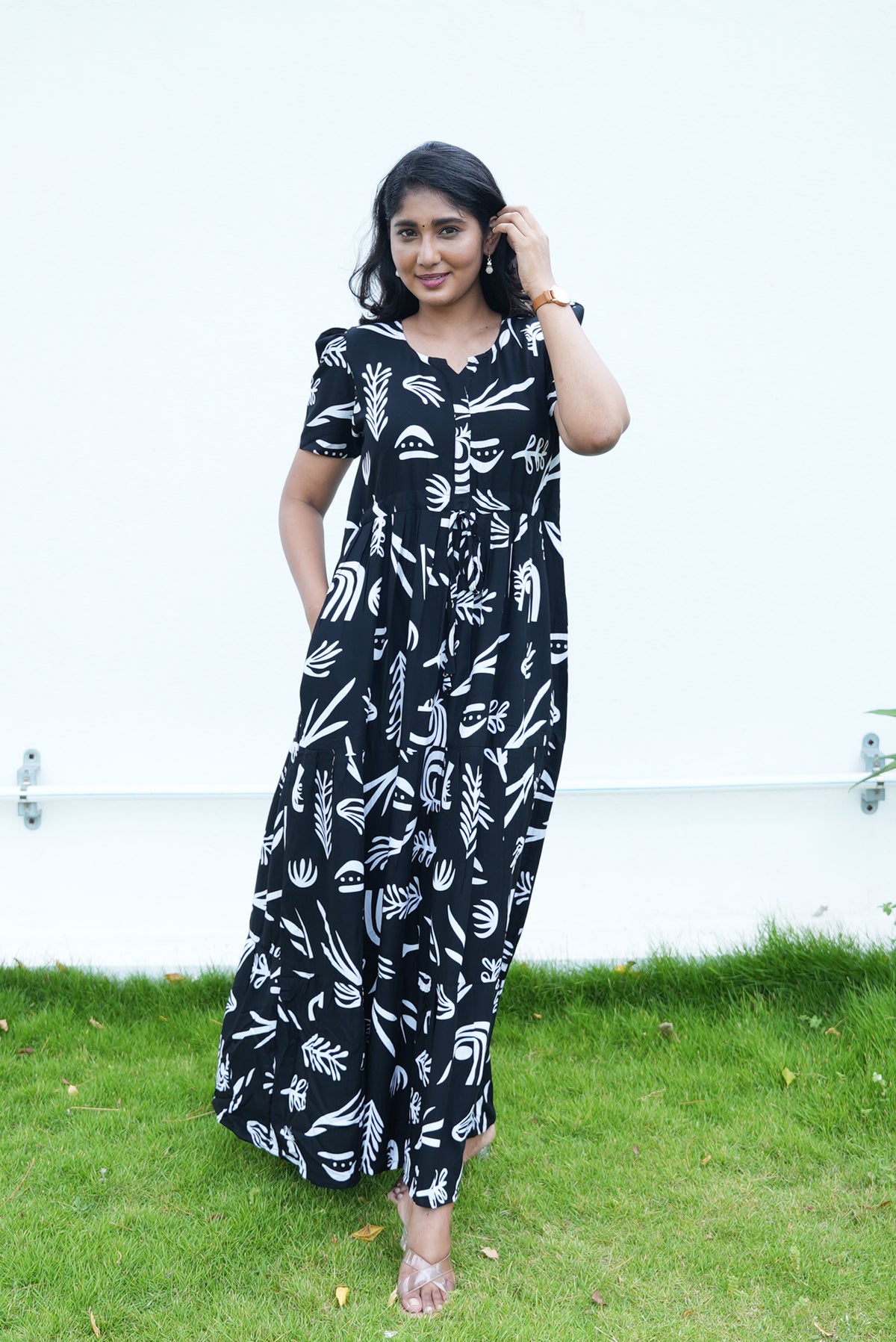 Stylish Arrivals Rayon Gathering Frock Model Night Gown's | Front Adjustable Gathering Style Rope Rope | Puff Sleeve | Trending Collection's for Stylish Women's (GFK)