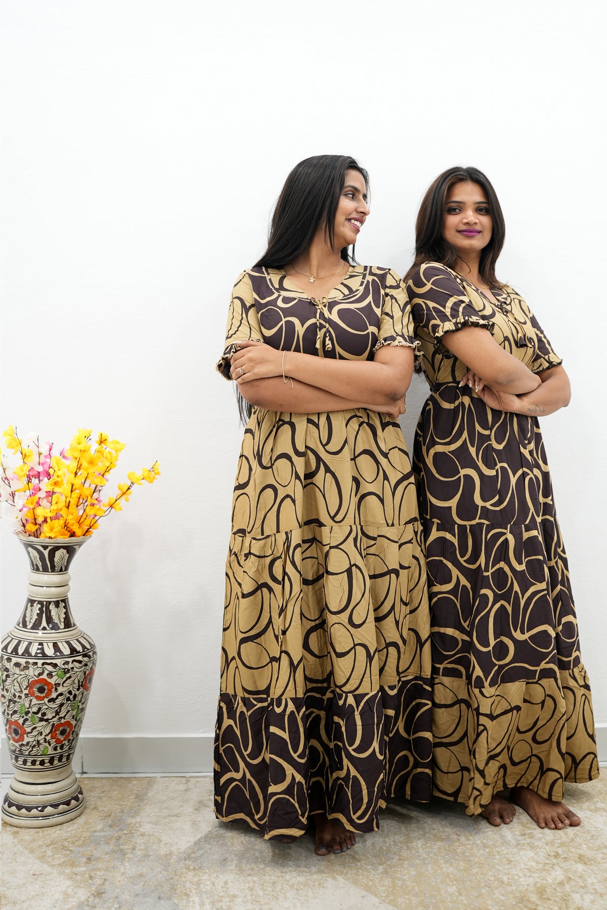 Mangai 3 Layer Flared Frock Model Nighties Soft and Smooth Premium Quality Rayon Material , Fancy Frilled Sleeve, Side Pocket , Back tie Rope , Stylish Collection's for Trendy Women's (MRK)