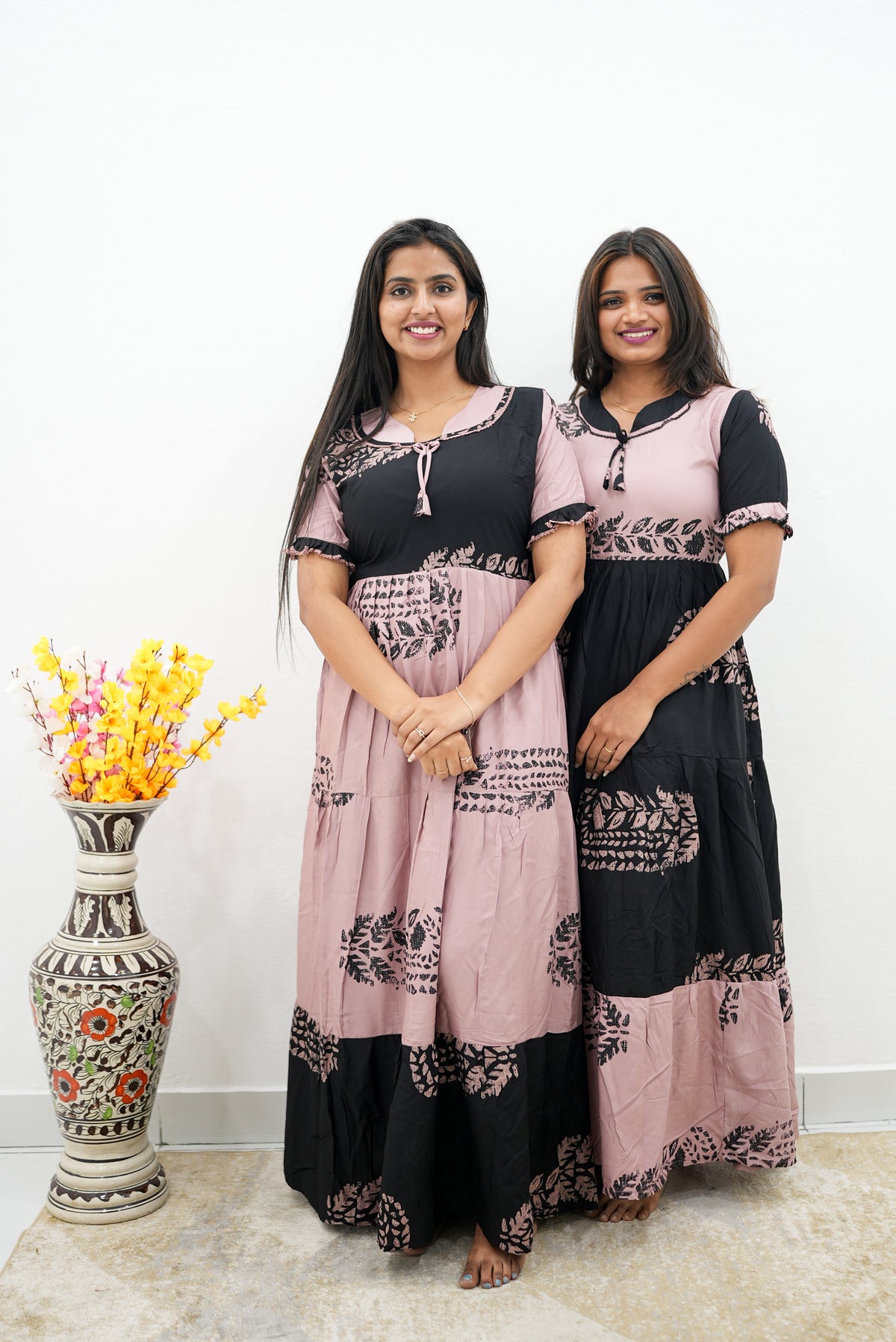 Mangai 3 Layer Flared Frock Model Nighties Soft and Smooth Premium Quality Rayon Material , Fancy Frilled Sleeve, Side Pocket , Back tie Rope , Stylish Collection's for Trendy Women's (MRK)