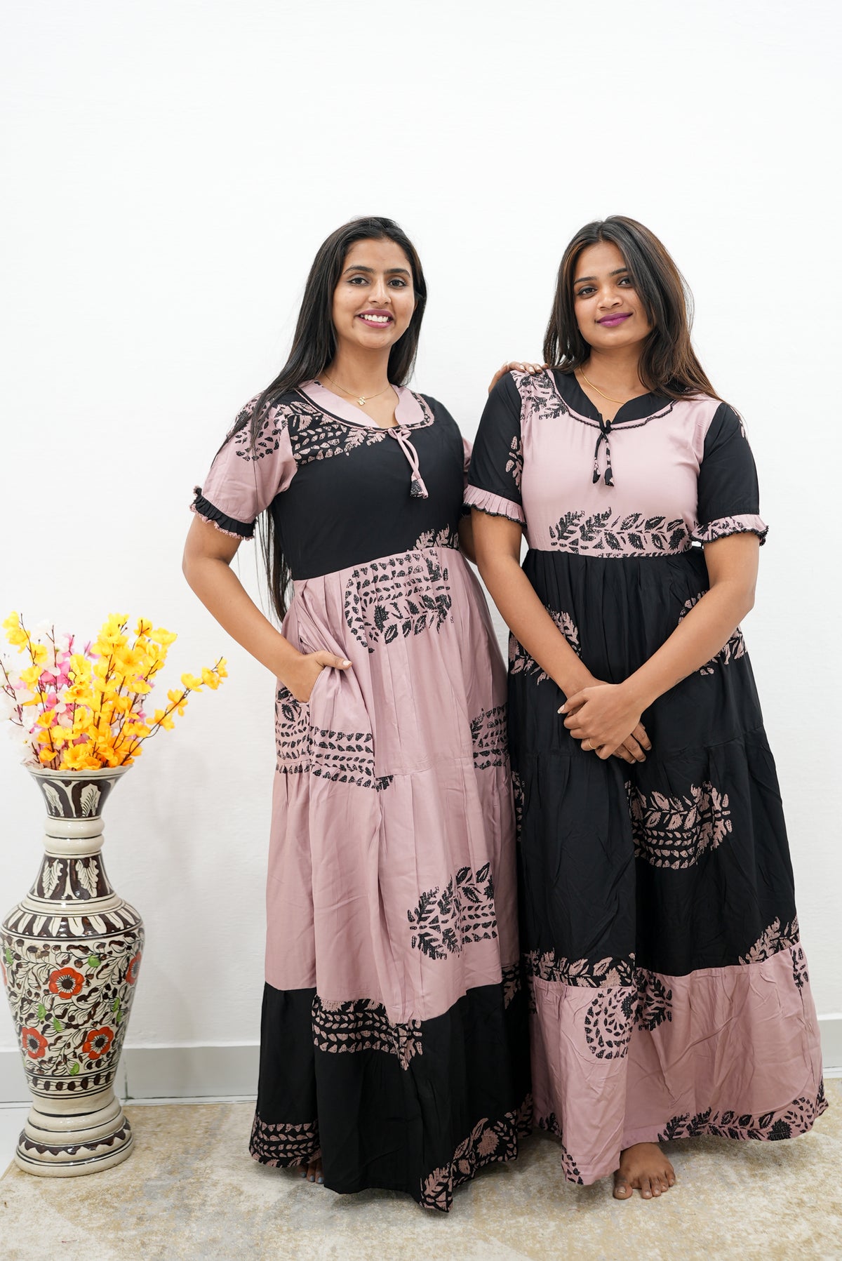 Mangai 3 Layer Flared Frock Model Nighties Soft and Smooth Premium Quality Rayon Material , Fancy Frilled Sleeve, Side Pocket , Back tie Rope , Stylish Collection's for Trendy Women's (MRK)