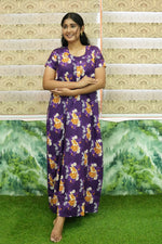 MANGAI Daily Wear Casual Comfort Fit Cotton Printed Nighties | Front Open Zipper Model | Fancy Round Neck with Side Pocket Cotton Nighties (DRN)