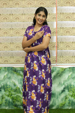 MANGAI Daily Wear Casual Comfort Fit Cotton Printed Nighties | Front Open Zipper Model | Fancy Round Neck with Side Pocket Cotton Nighties (DRN)