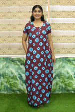 MANGAI Daily Wear Casual Comfort Fit Cotton Printed Nighties | Front Open Zipper Model | Fancy Round Neck with Side Pocket Cotton Nighties (DRN)