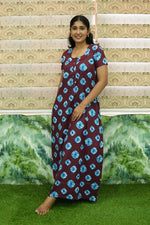 MANGAI Daily Wear Casual Comfort Fit Cotton Printed Nighties | Front Open Zipper Model | Fancy Round Neck with Side Pocket Cotton Nighties (DRN)