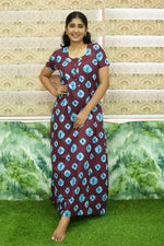 MANGAI Daily Wear Casual Comfort Fit Cotton Printed Nighties | Front Open Zipper Model | Fancy Round Neck with Side Pocket Cotton Nighties (DRN)