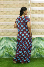 MANGAI Daily Wear Casual Comfort Fit Cotton Printed Nighties | Front Open Zipper Model | Fancy Round Neck with Side Pocket Cotton Nighties (DRN)