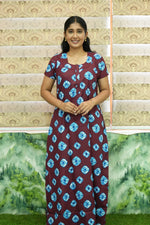 MANGAI Daily Wear Casual Comfort Fit Cotton Printed Nighties | Front Open Zipper Model | Fancy Round Neck with Side Pocket Cotton Nighties (DRN)