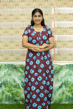 MANGAI Daily Wear Casual Comfort Fit Cotton Printed Nighties | Front Open Zipper Model | Fancy Round Neck with Side Pocket Cotton Nighties (DRN)